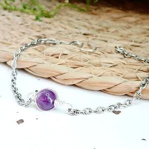 Amethyst Crystal Bracelet Anklet, Gemstone Jewelry Accessories 9.25"